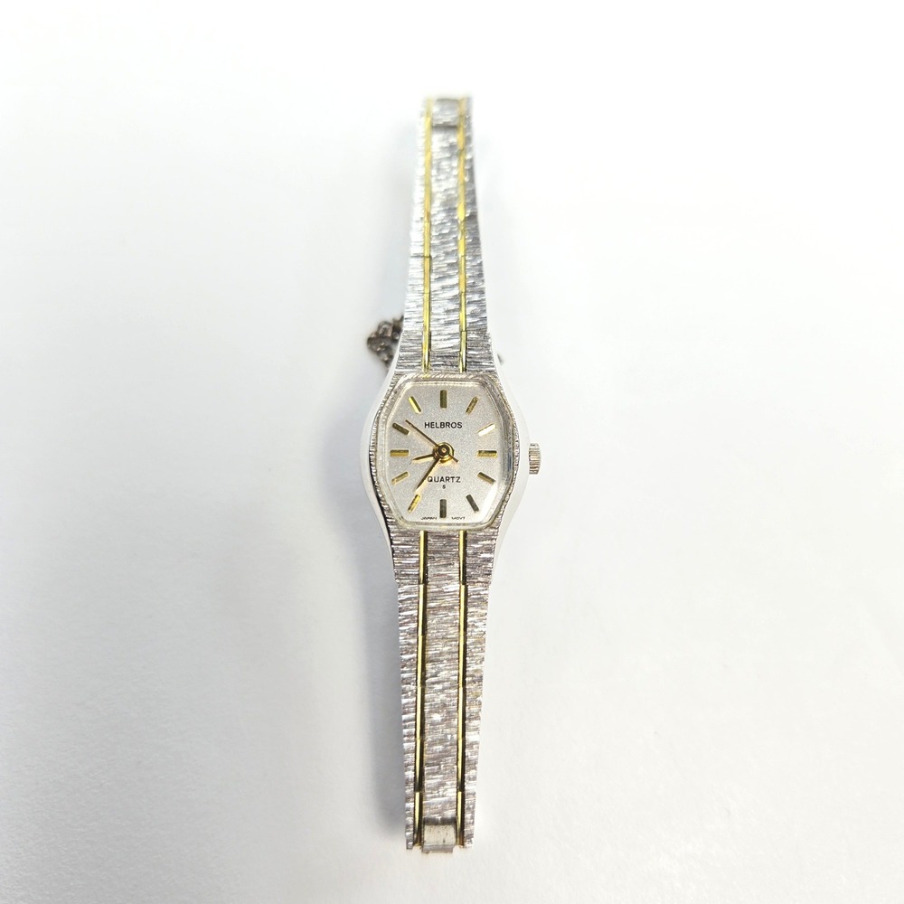 Helbros Vintage Two Tone Quartz Tonneau Watch 6.5" link Bracelet V238 24783 - Picture 5 of 14